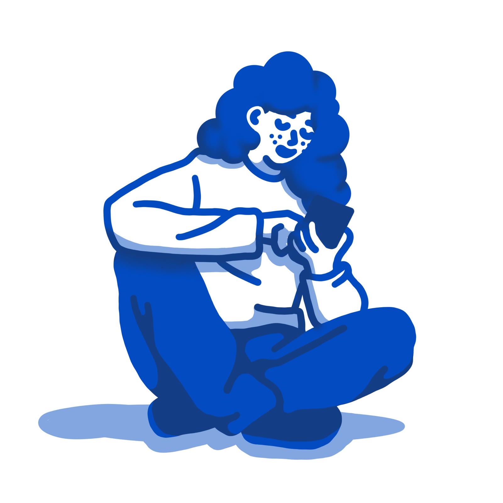 Illustration of a person practising speech activities on their phone at home.