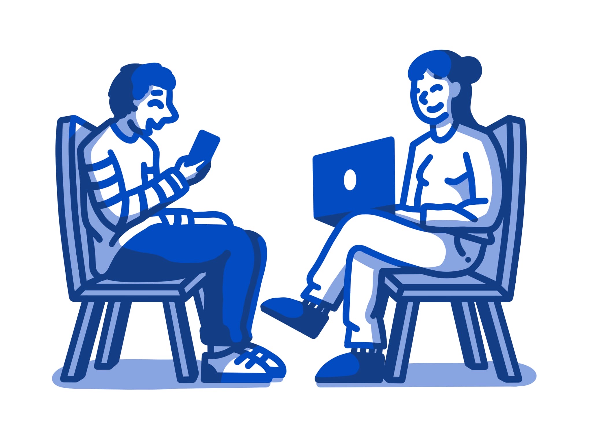 Illustration of a speech and language therapist and client staying connected between sessions.